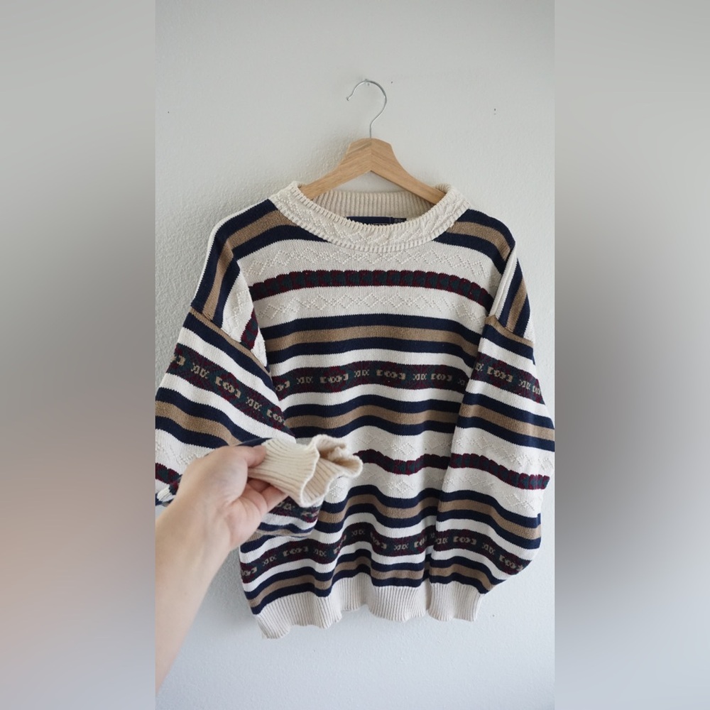 Vintage 90s striped chunky hand-framed knit sweater, oversized. Unisex